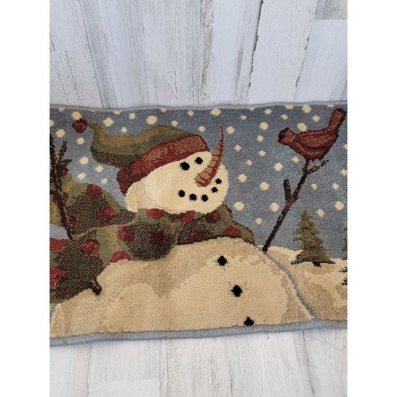 Snowman red Cardinals snow rug mat xmas decor - Picture 2 of 13